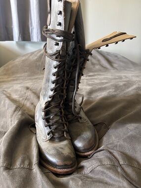 freebird Granny Lace-Up Tall Combat Boots in ice